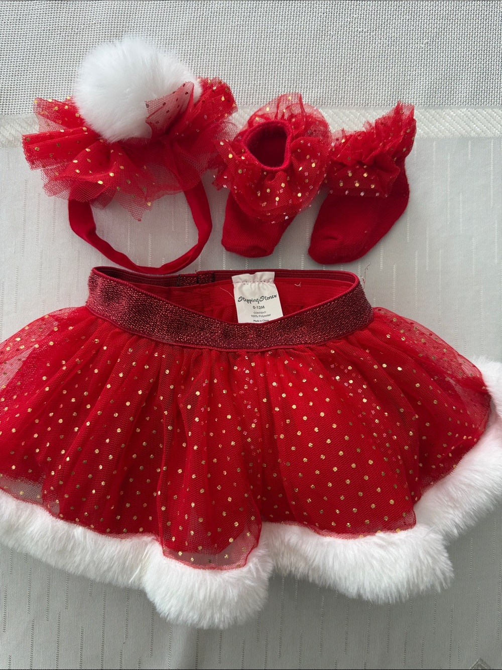Stepping Stones 0-12m Red Tulle Holiday Tutu 3 piece Set with Headband and Socks